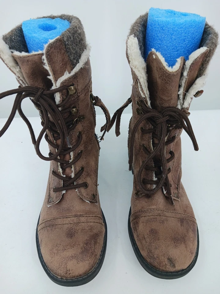 Botas de combate Roxy para mujer talla 6 marrón gamuza piel sintética media pantorrilla tacón bajo invierno Foto 4 de 4