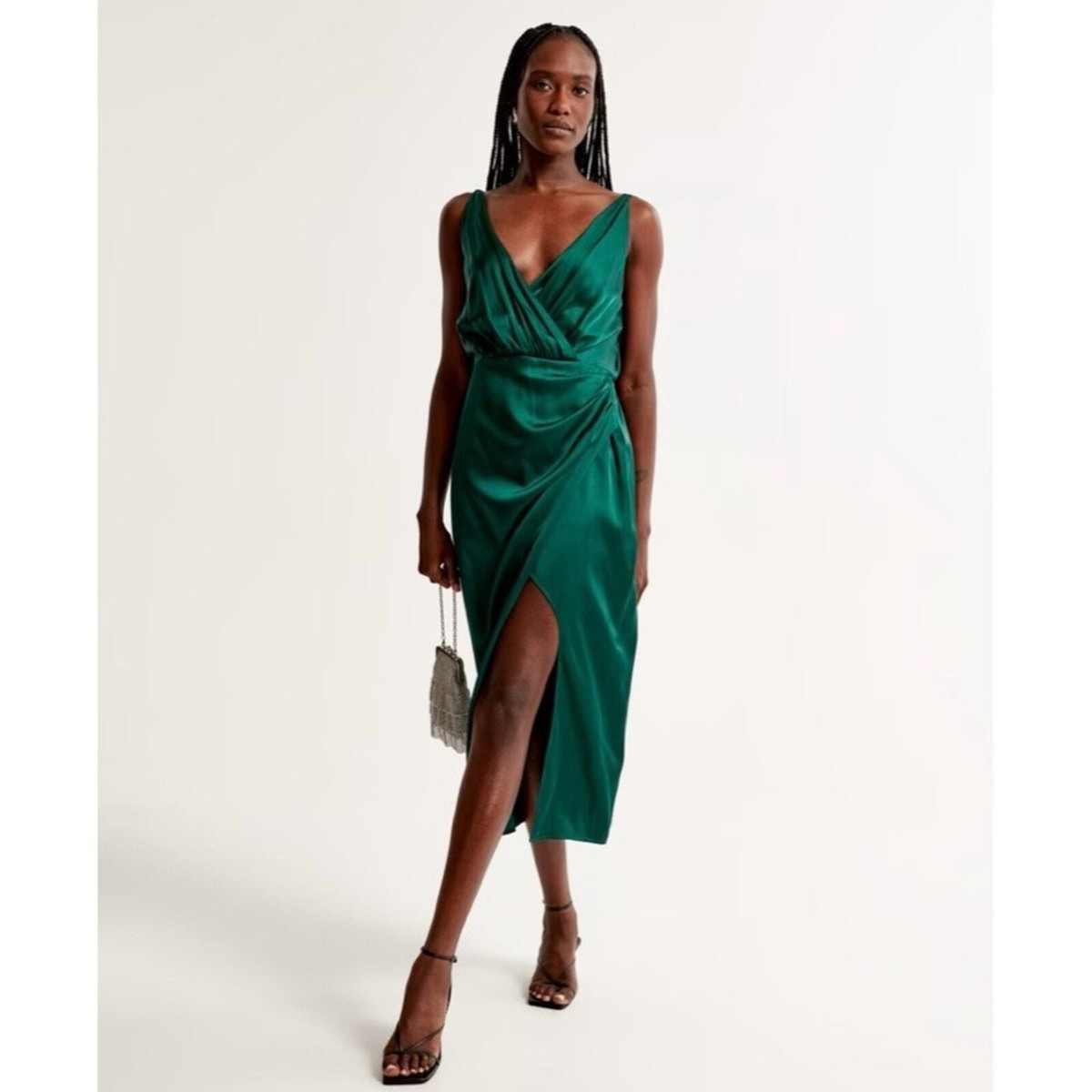 knee length dresses for ladies Ready to Ship Deep Teal Wrap Dress