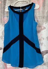 Women  s Blouse NICOLE By NICOLE MILLER Sleeveless Aqua Blue/Black Top Size M