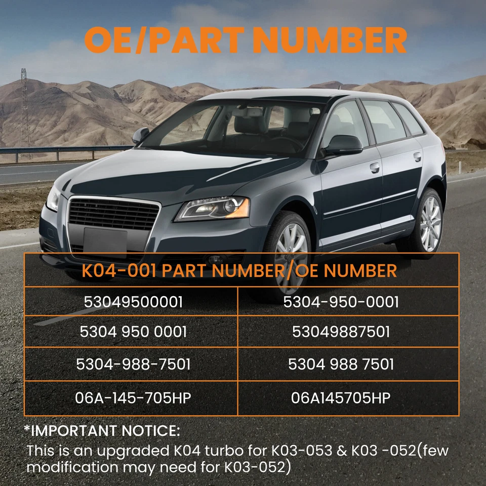 KO4-001 Turbo Charger fit for VW Golf Bora Sport Beetle 1.8T 1.8P 53049500001 - Image 3 of 4