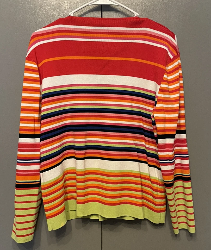 Cárdigan Venini XL Multicolor Rayas Botón Delantero Manga Larga Rayón Mezcla Nailon Foto 2 de 4