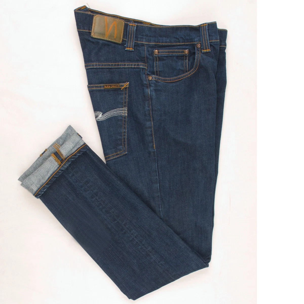 NUDIE THIN FINN ORG. DRY ECRU EMBO Men s Slim Skinny Fit Denim Jeans W31 L30