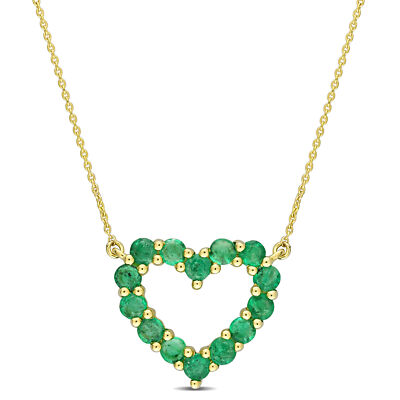 Amour 10k Gelbgold 3/4ct TGW Smaragd Herz Anhänger mit Kette