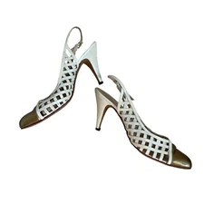 Salvatore Ferragamo Leather Slingback Pumps Women's Size 6.5 Beige Party