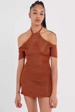 NWT Urban Outfitters Bodycon Shoulder Sweater Dress - Brown/Rust - XS
