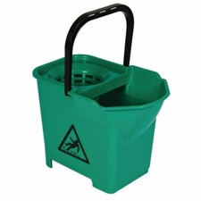 Jantex Colour Coded Mop Bucket in Green with Warning Sign for Cleaning - 14L