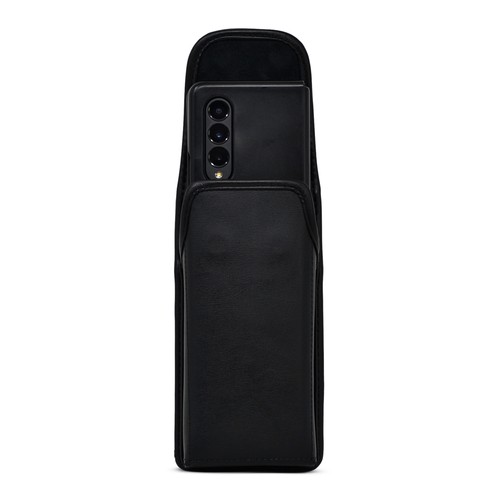Galaxy Z Fold3 Thin Fit Vertical Holster Black Leather Pouch Rotating Belt Clip - Picture 2 of 7