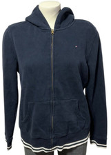 Tommy Hilfiger Women's Hoodie Sweatshirt Jacket Size L Full Zip Logo Navy