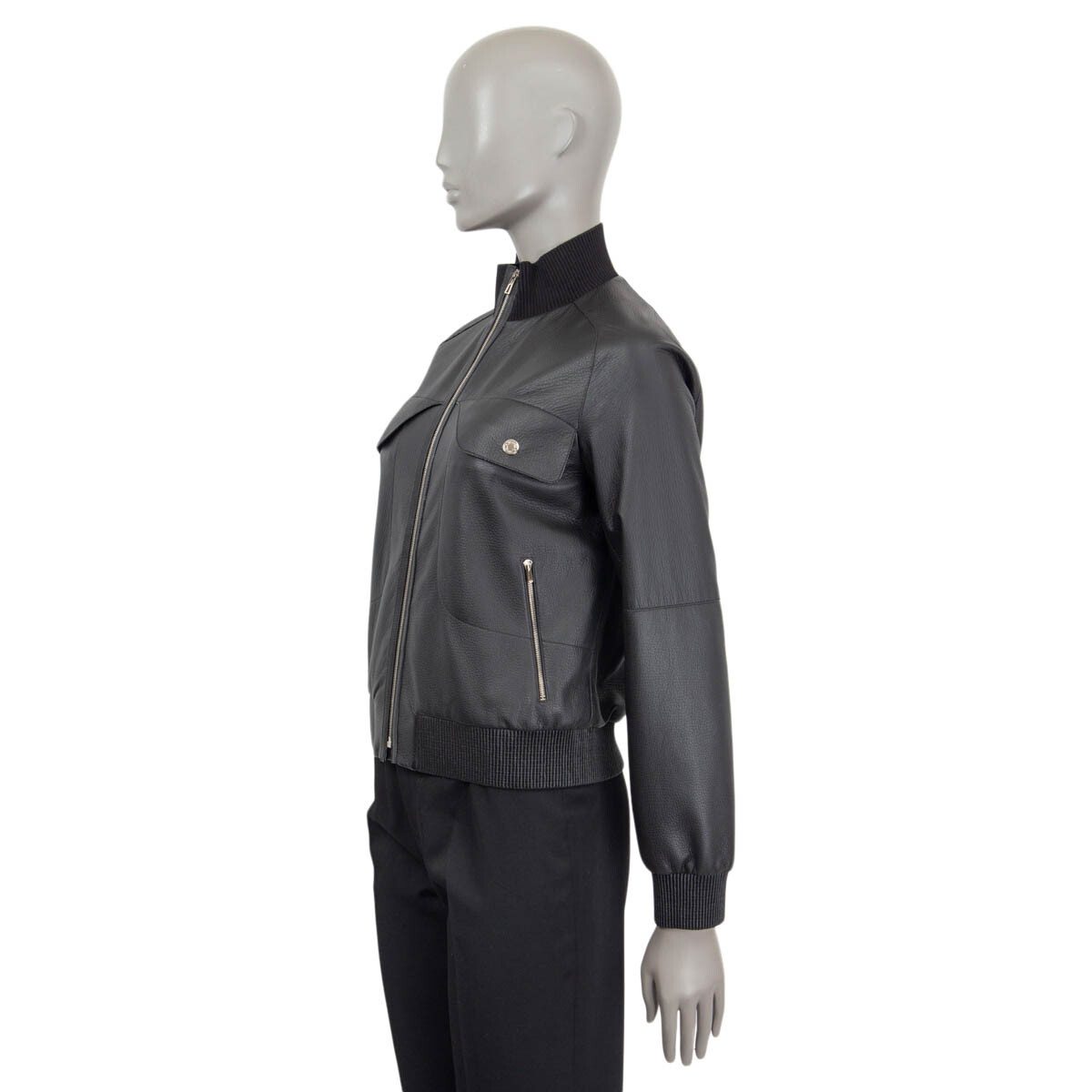 66280 auth HERMES black deerskin leather Bomber Jacket 38 S 66280 auth HERMES black deerskin leather Bomber Jacket 38 S