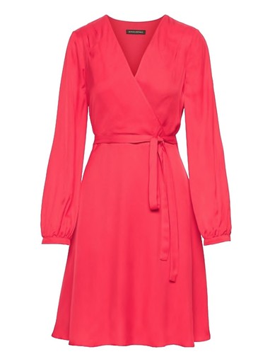banana republic satin puff sleeve wrap dress Banana Republic Red Satin Wrap Dress Puff Sleeve Business Party Office Sz 0