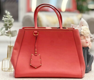 Authentic Fendi 2Jours Vitello Elite Red Satchel/Top Handle Large