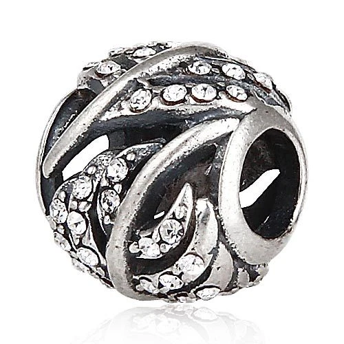 PANDORA NEW 925 Sterling Silver European Bracelet Charm Bead Openwork Feather Pave