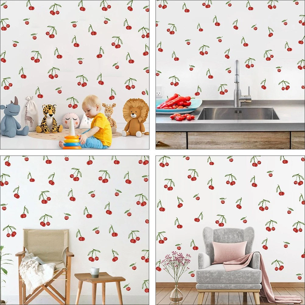 Durable Fruit Sticker 3Pcs Cherry Bedroom Decoration Self Adhesive PVC
