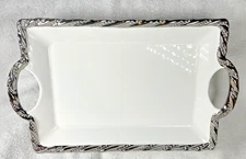 Antrader Hammered Rectangular Tray, Stainless Steel Decorative 222 Fifth