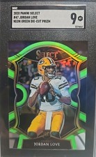 2020 Panini Select Concourse Jordan Love #47 Neon Green Prizm Die-Cut (RC) 9 MT