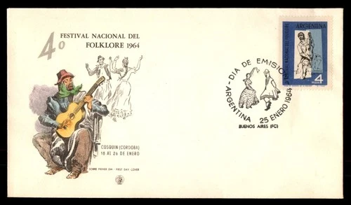 Mayfairstamps Argentina FDC 1964 Man Playing Guitar Couple Dancing Festival Firs