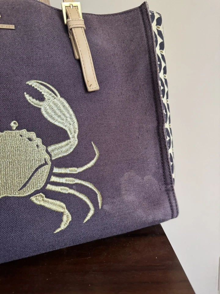 Spartina Blue 449 Nautical Maritime Sand Crab Linen Large Tote - Image 3 of 4