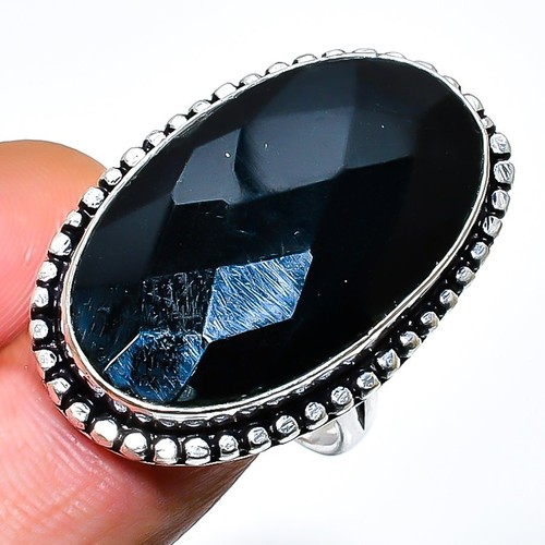 Black Spinel Gemstone Handmade 925 Sterling Silver Jewelry Ring Size 8