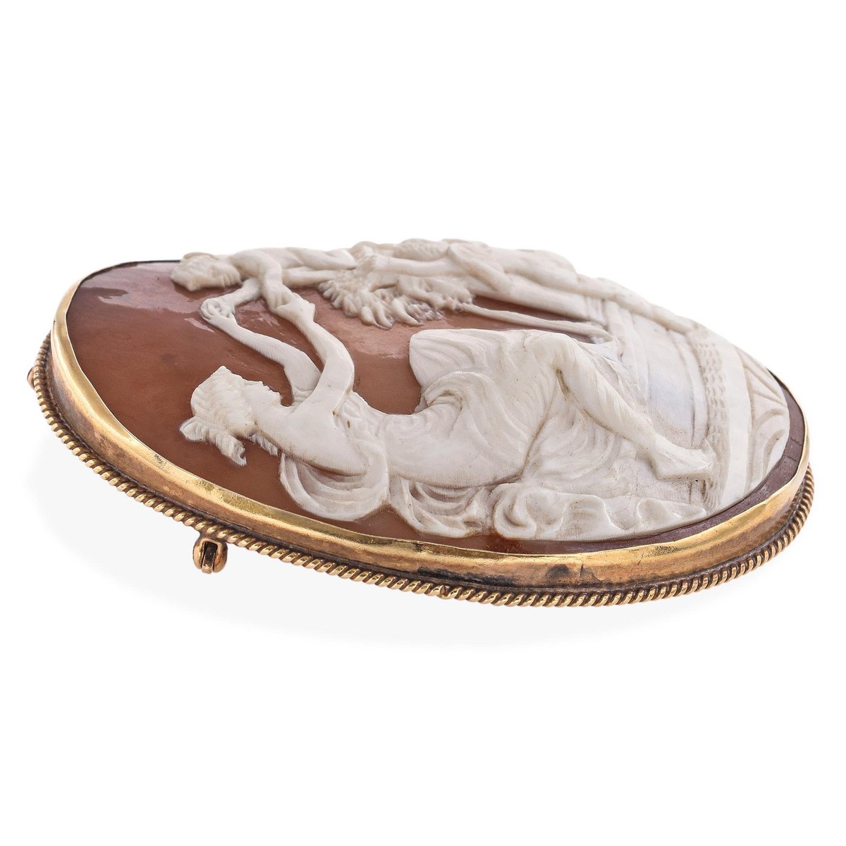 Antique Yellow Gold Aphrodite Playing with her Two Sons Cameo