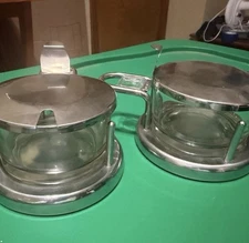 Metal and Glass Salt and Cheese Cellars Set of 2