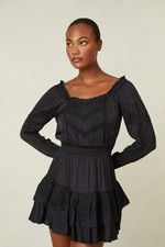 LoveShackFancy Sanaya Lace Dress S 4 Women's Long Sleeve Black Mini NEW 46007