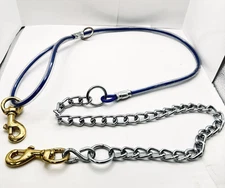 DARK BLUE 5-ft Cable & Chain SS Dog Leash Lead Heavy Duty Waterproof Brass Snaps