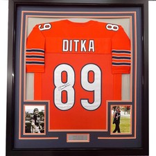 FRAMED Autographed/Signed MIKE DITKA 33x42 Chicago Orange Jersey JSA COA Auto