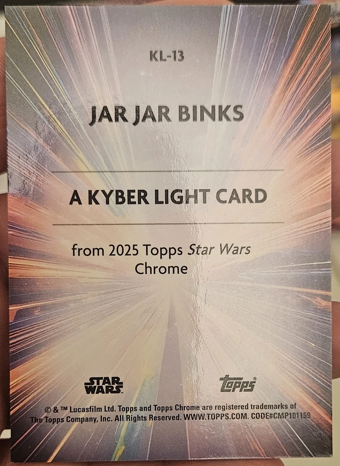 Карта переливающаяся Jar Jar Binks 2025 Topps Star Wars Chrome SSP Kyber Light #KL-13 - Изображение 2 из 2