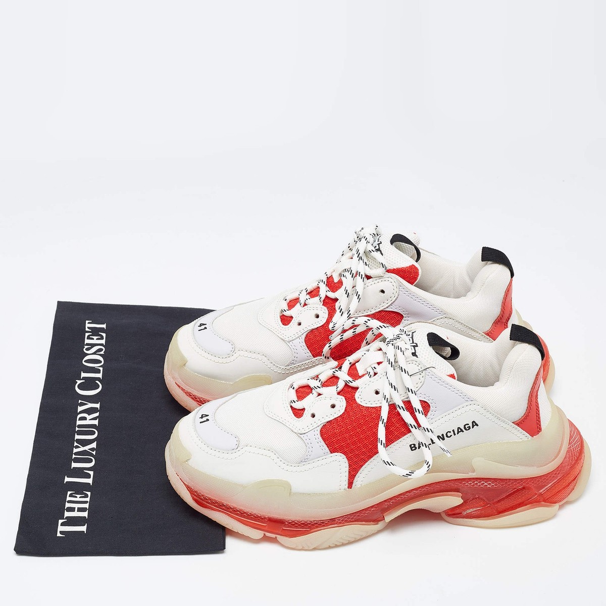 Balenciaga Triple S Clear Sole Size 41 White Leather and Mesh Low 