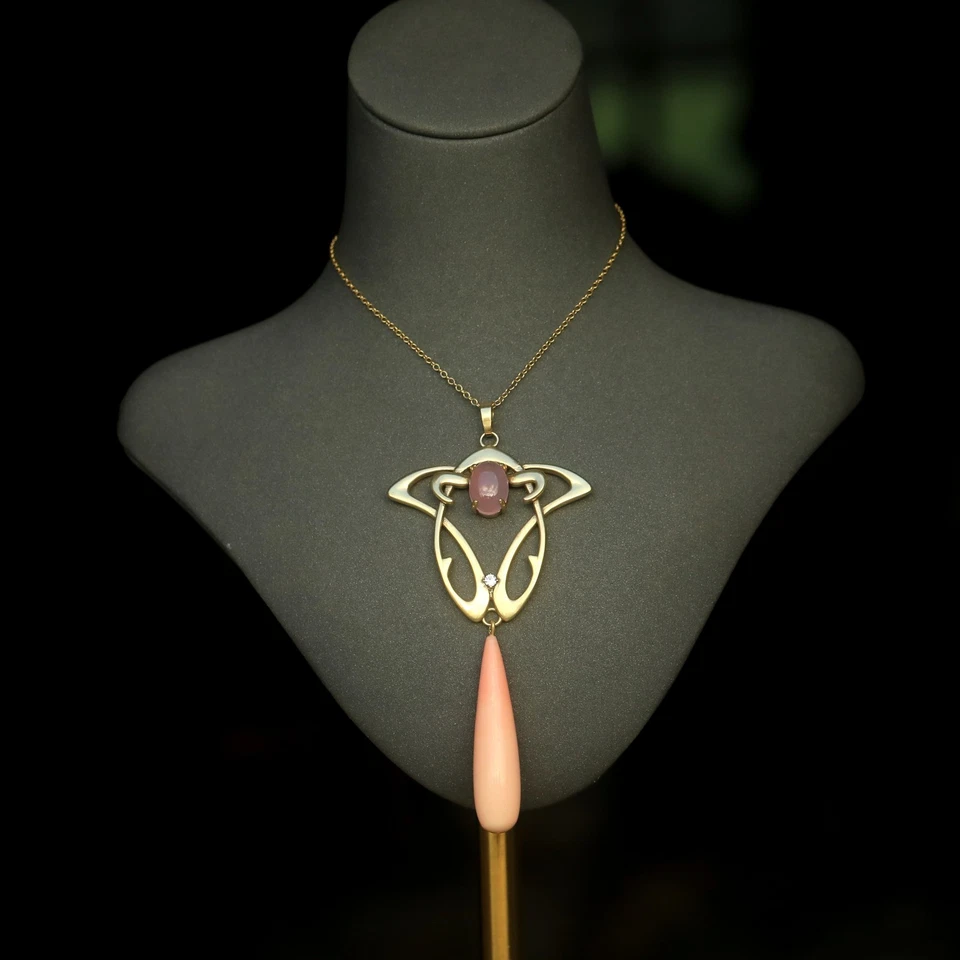 Maravilloso Collar Colgante Dorado Envejecido Gota Coral Ágata Rosa , Nuevo SB22 - Imagen 2 de 4