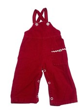 1980s Red Corduroy Bib Overalls Baby Girl Size 12M Side Pocket Jumpsuit Bodysuit