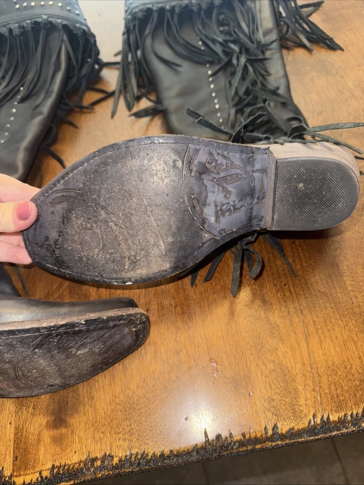 Botas vaqueras de cuero negras con flecos para mujer talla 7,5 Foto 3 de 4