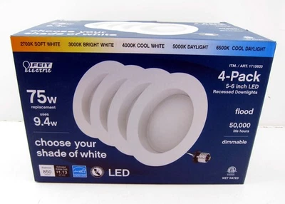 4 Pack Feit Electric 5 - 6 in LED Recessed Dimmable Downlights Multiple Shades