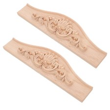 2 Pcs Wood Appliques Wooden Carved Onlays Carving Frame Decor Embellishments
