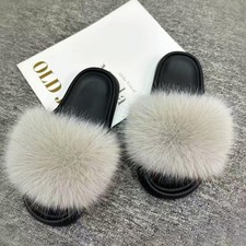 Womens Faux Fur Sliders Slippers Ladies Mules Slides Flip Flops Fluffy Sandals