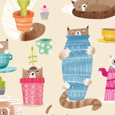 WGU50111W - When I Grown Up Kitten Kaboodle Marshmallow OHPOPSI Wallpaper