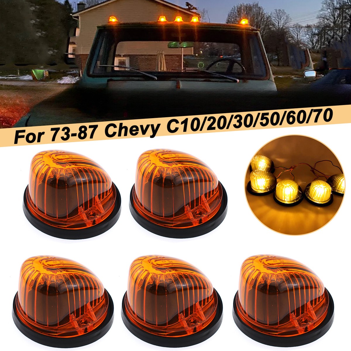 For 74-86 Chevy GMC C/K Series Roof Top Cab Lights Amber Marker +