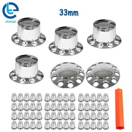 Semi Truck Hub Cover Wheel Axle Cover Chrome Center Caps w/ 33mm Lug