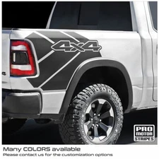 Dodge RAM 1500 Rebel 2019-2023 Rear Quarter Bed Decal 4x4 Stripe (Choose Color)
