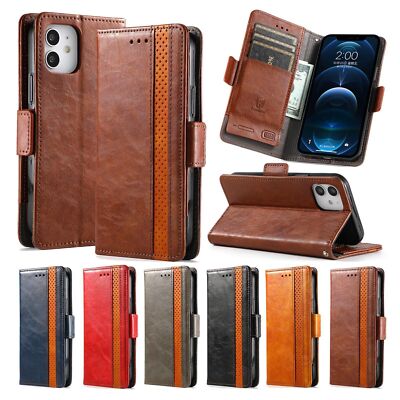For iPhone 15 16 17 Pro Max 14 13 12 11 7 8 Magnetic PU Leather Wallet Hard Case