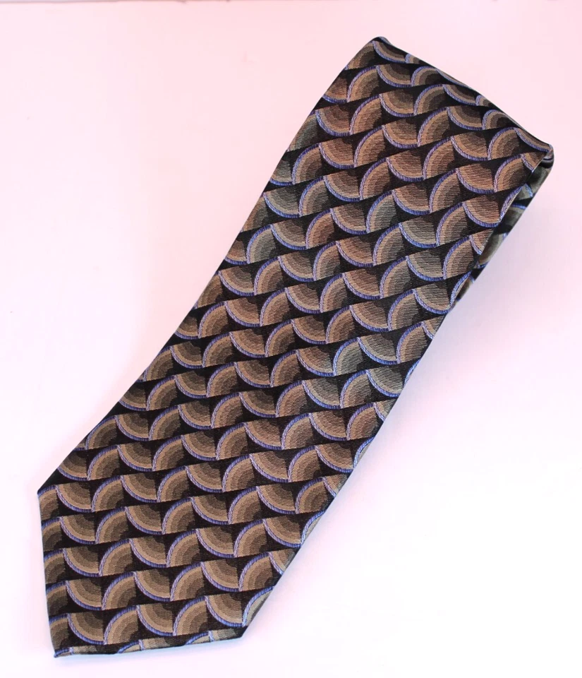 Corbata de seda clásica de colección Joseph Feiss para hombre 62x4 negra/azul geométrica de diseñador Foto 3 de 4