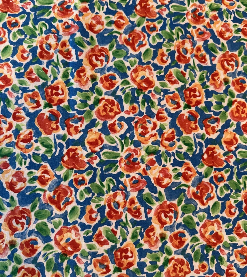 Glorious Vtg Cotton Blend Floral Fabric 56”x5Yds Red &Pink Roses on Green &Blue - Image 2 of 4