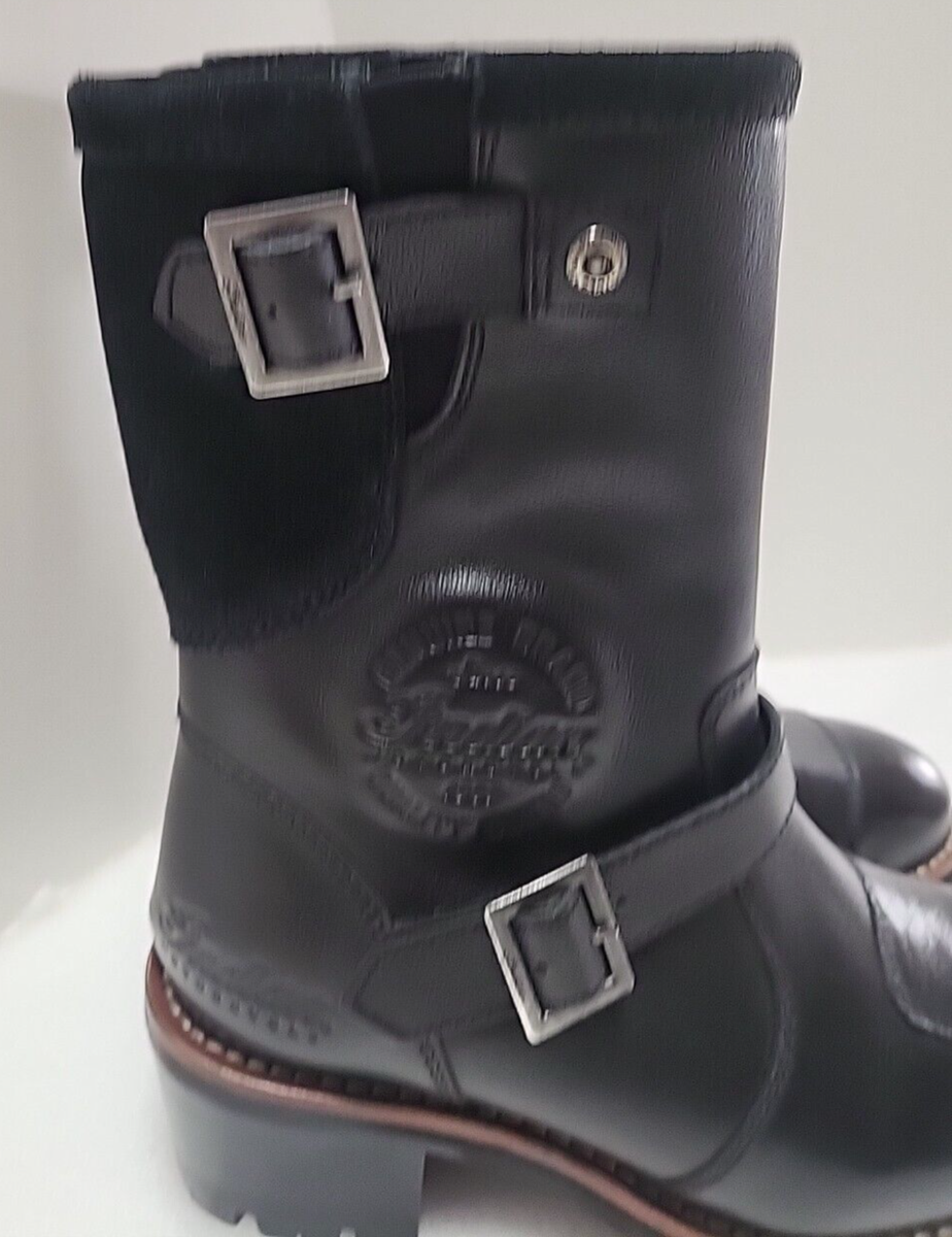 Indian Motorcycle Womens Leather Suede Engineer Riding Boot Black