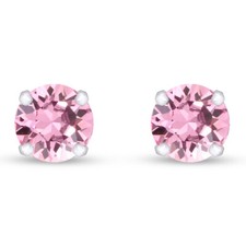 Solitaire Stud Earrings Round Cut Pink Cubic Zirconia 14K White Gold Plated