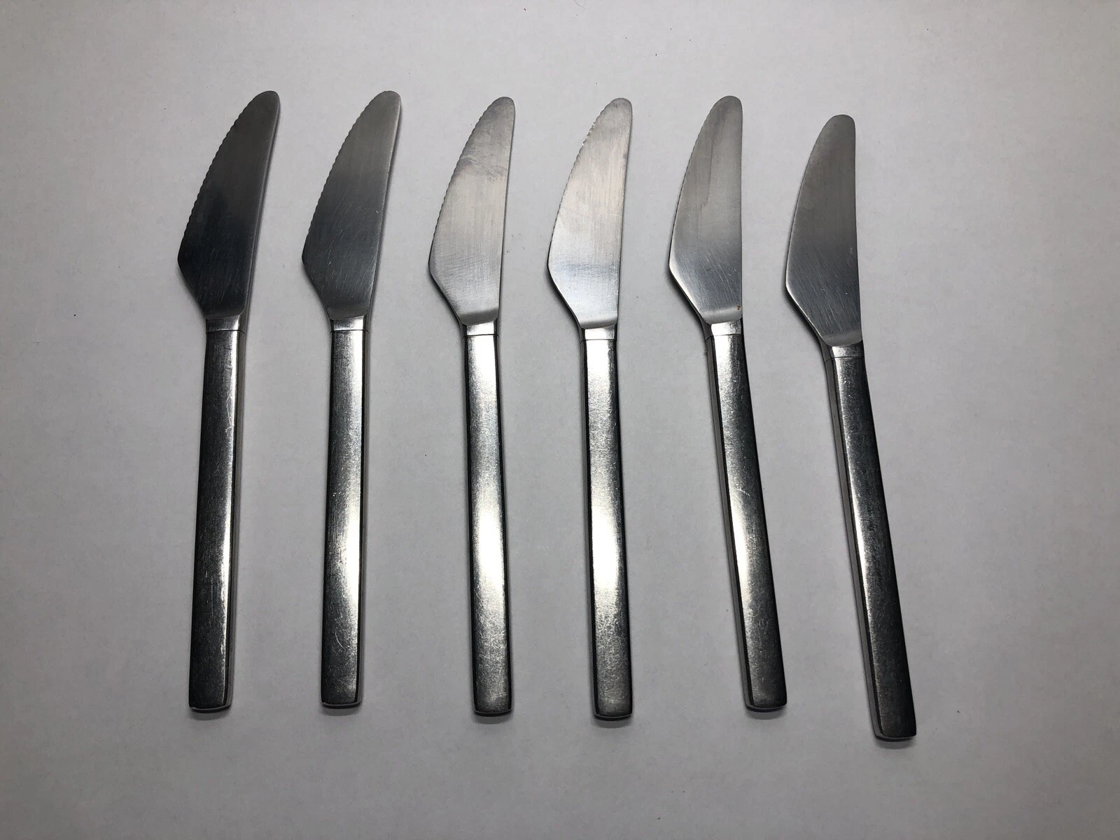 Vintage Georg Jensen Denmark Stainless Flatware Tanaquil MCM - 6 Serrated Knives
