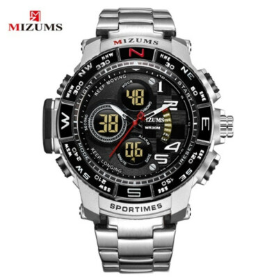 MIZUMS Men's LED Digital Quartz Sport Watch Stainless Steel Stopwatch Wristwatch