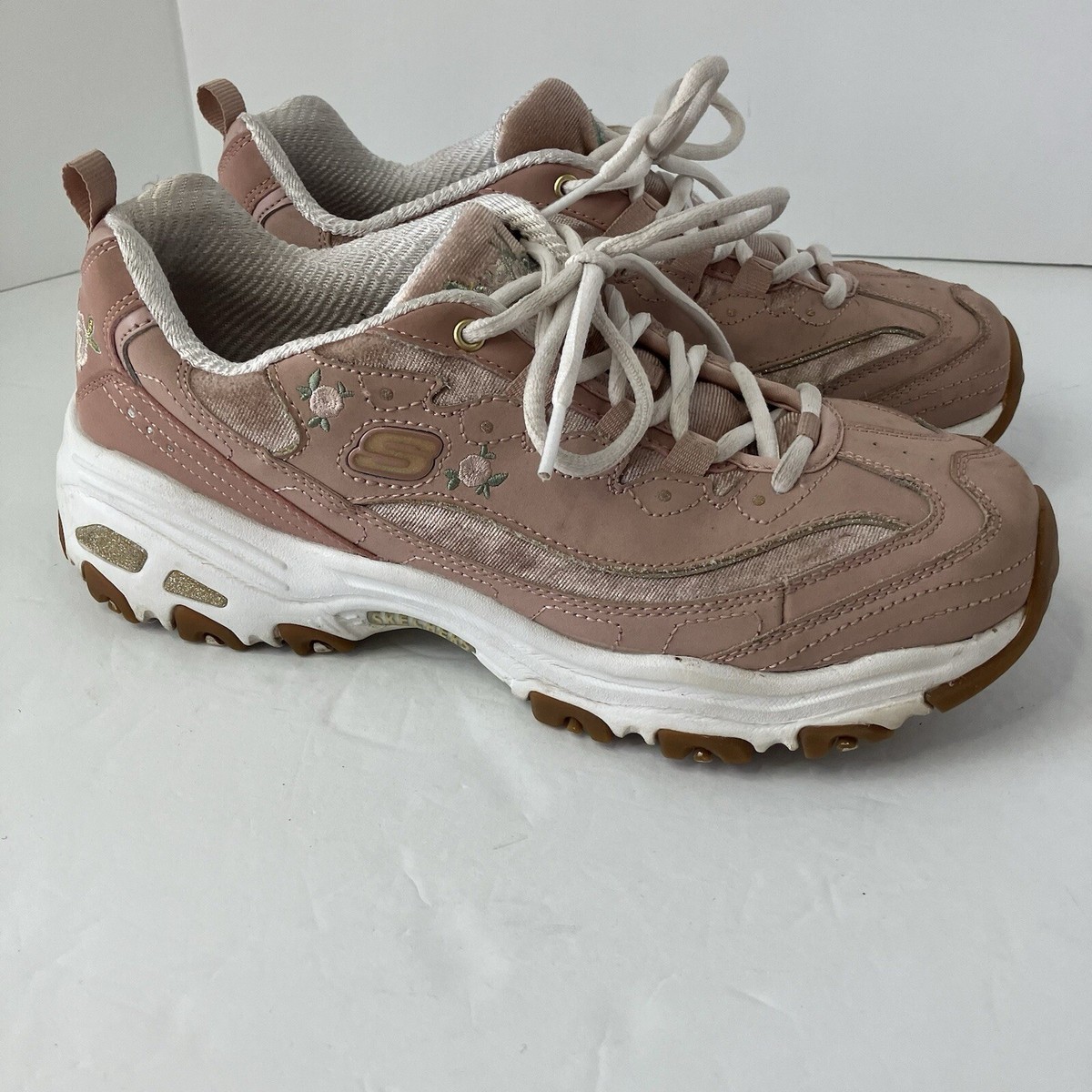 Sketchers D'Lites Women's Sz Bright Blossoms Pink Embroidered