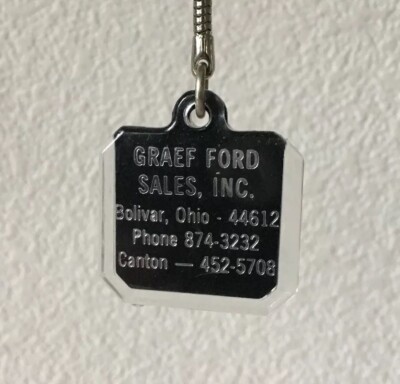 Vintage Dealer Keychain GRAEF FORD Bolivar OH. Car Truck Key Fob Ring Mail Drop