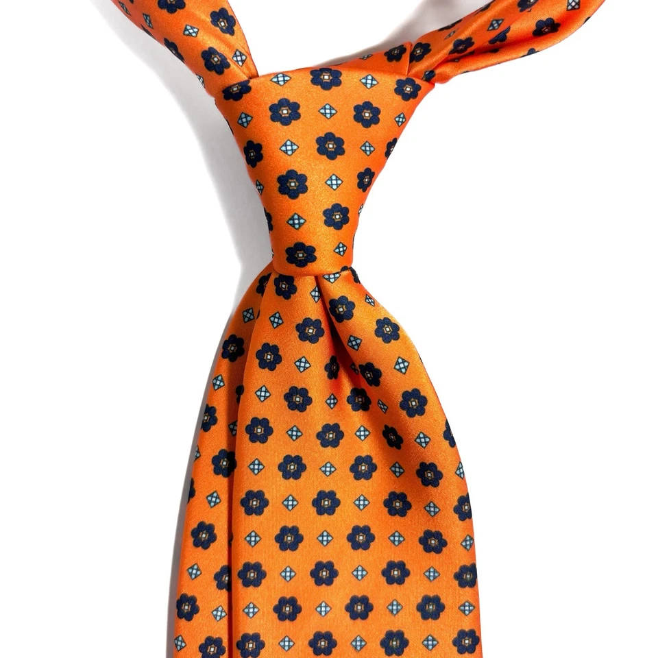Оранжевый цветочный шелковый галстук (ручная работа) - Изображение 2 из 4