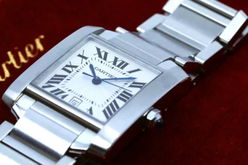 Cartier Tank Française 2302 28mm Steel Auto Watch Full Set, Serviced 2025